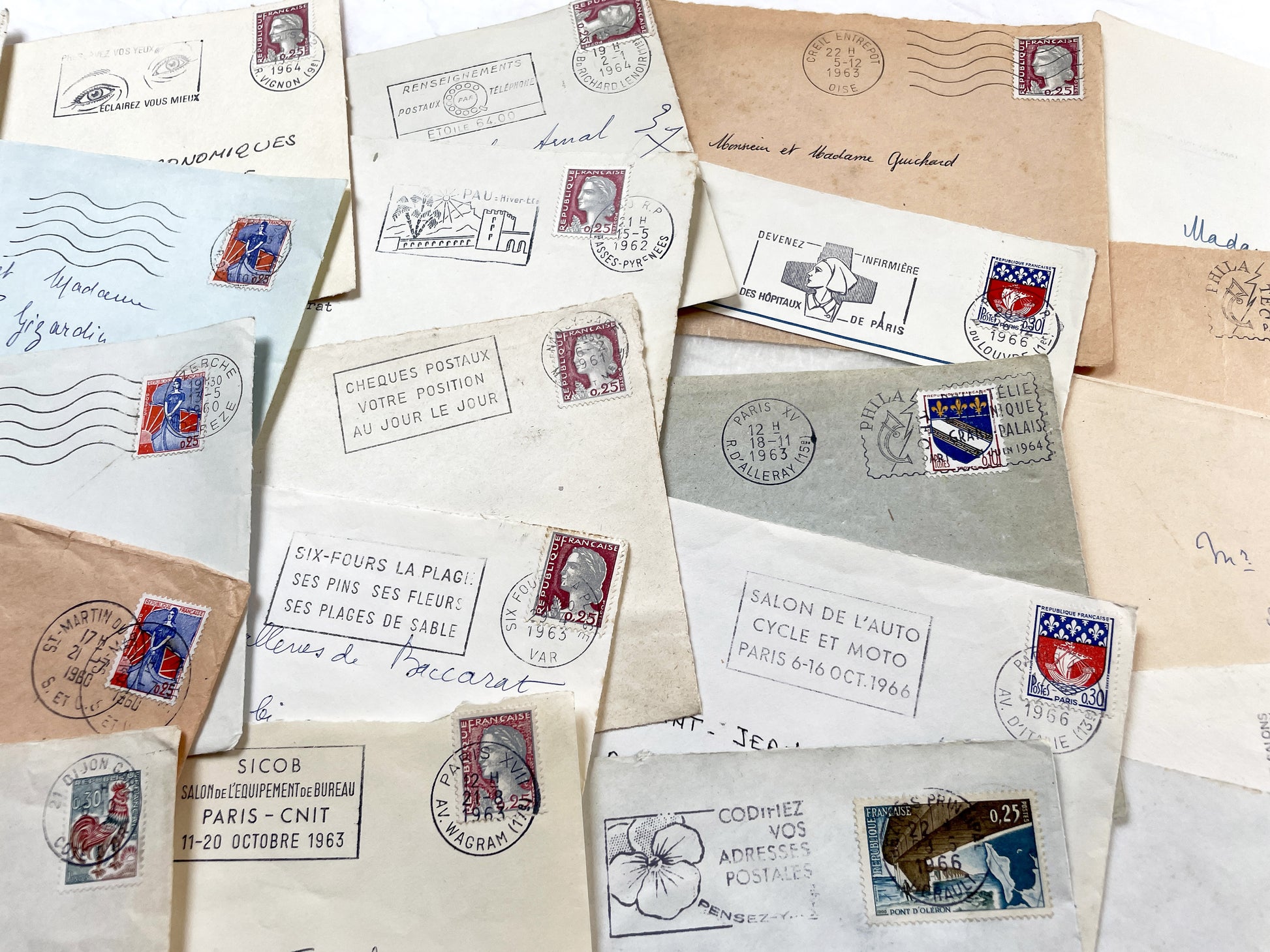 1960s - 30 French half-envelopes - Without letters inside - 1960s Ephemera for Junk Journals, Collage & Paper Crafts