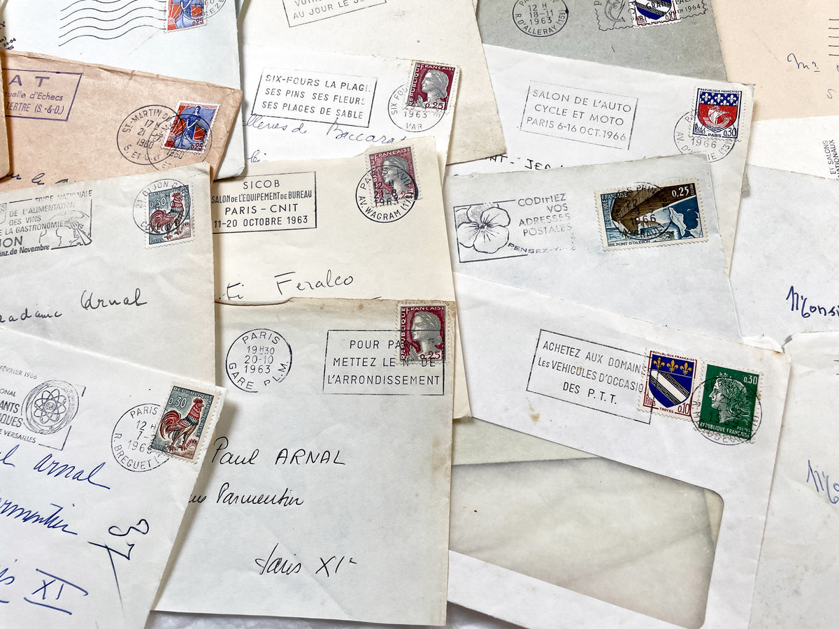 1960s - 30 French half-envelopes - Without letters inside - 1960s Ephemera for Junk Journals, Collage & Paper Crafts