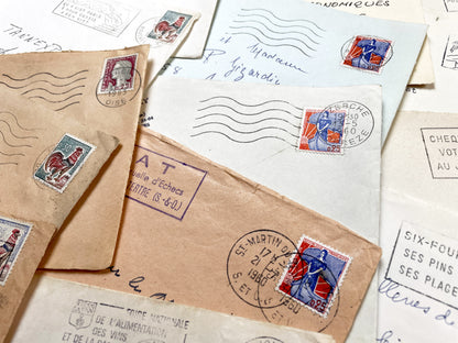 1960s - 30 French half-envelopes - Without letters inside - 1960s Ephemera for Junk Journals, Collage & Paper Crafts