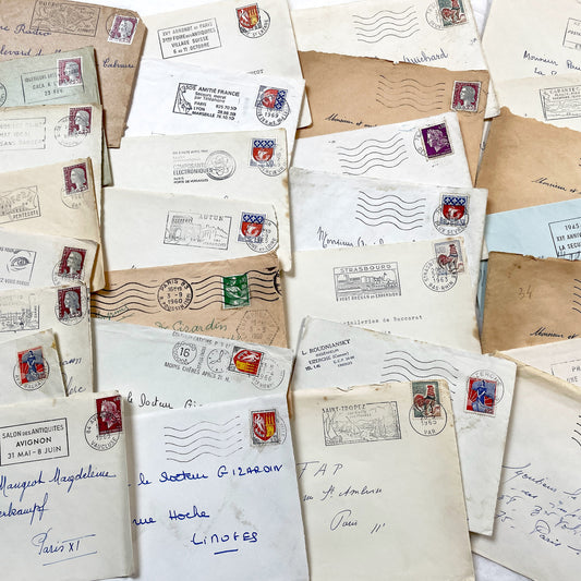 1960s - 30 French half-envelopes - Without letters inside - 1960s Ephemera for Junk Journals, Collage & Paper Crafts