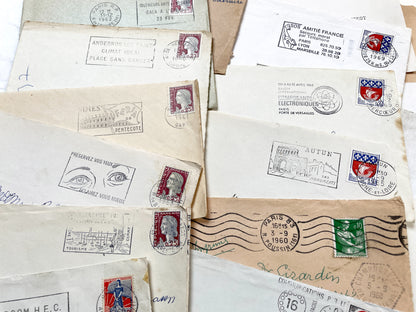 1960s - 30 French half-envelopes - Without letters inside - 1960s Ephemera for Junk Journals, Collage & Paper Crafts