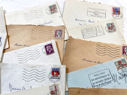 1960s - 30 French half-envelopes - Without letters inside - 1960s Ephemera for Junk Journals, Collage & Paper Crafts