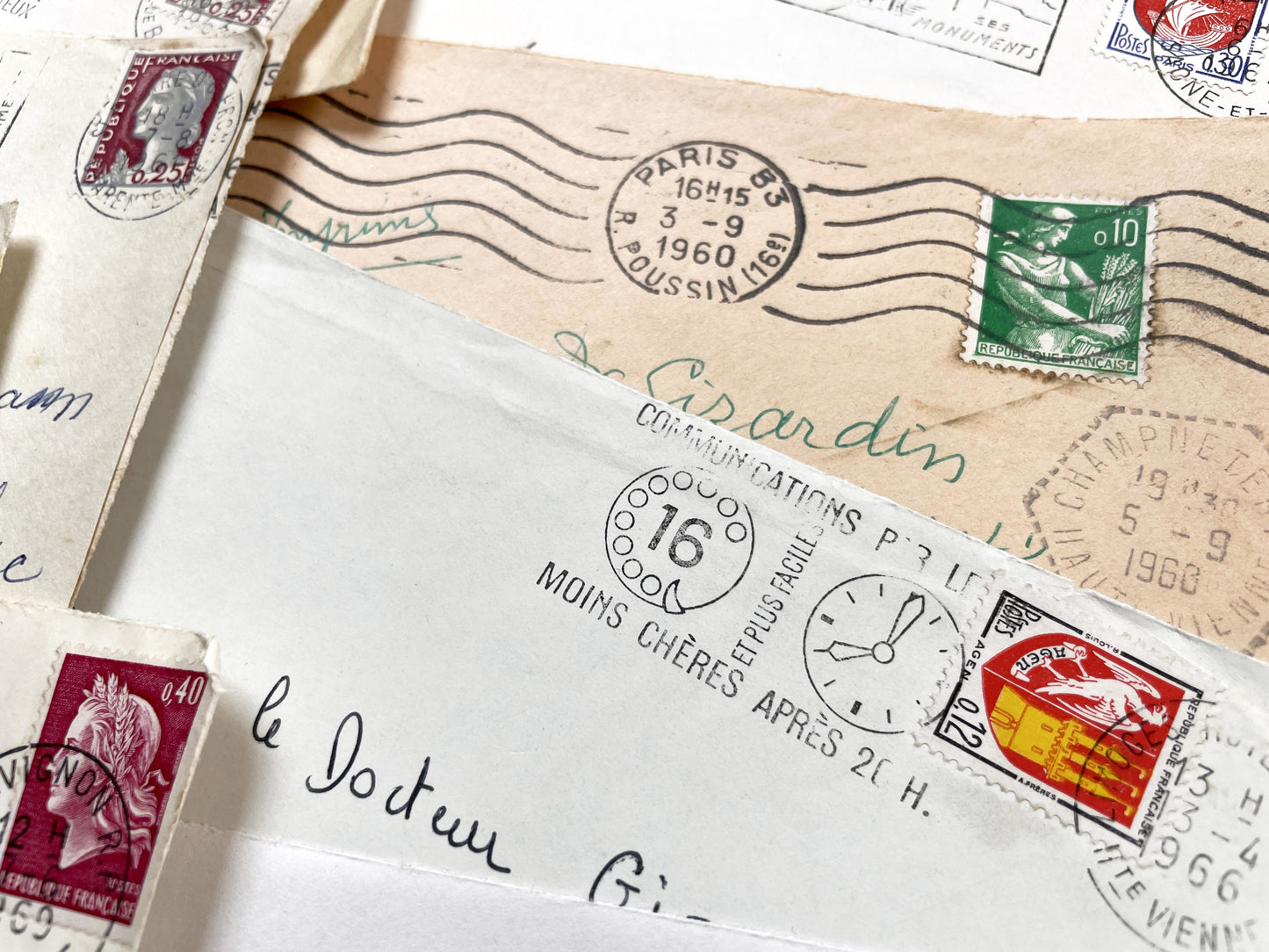 1960s - 30 French half-envelopes - Without letters inside - 1960s Ephemera for Junk Journals, Collage & Paper Crafts