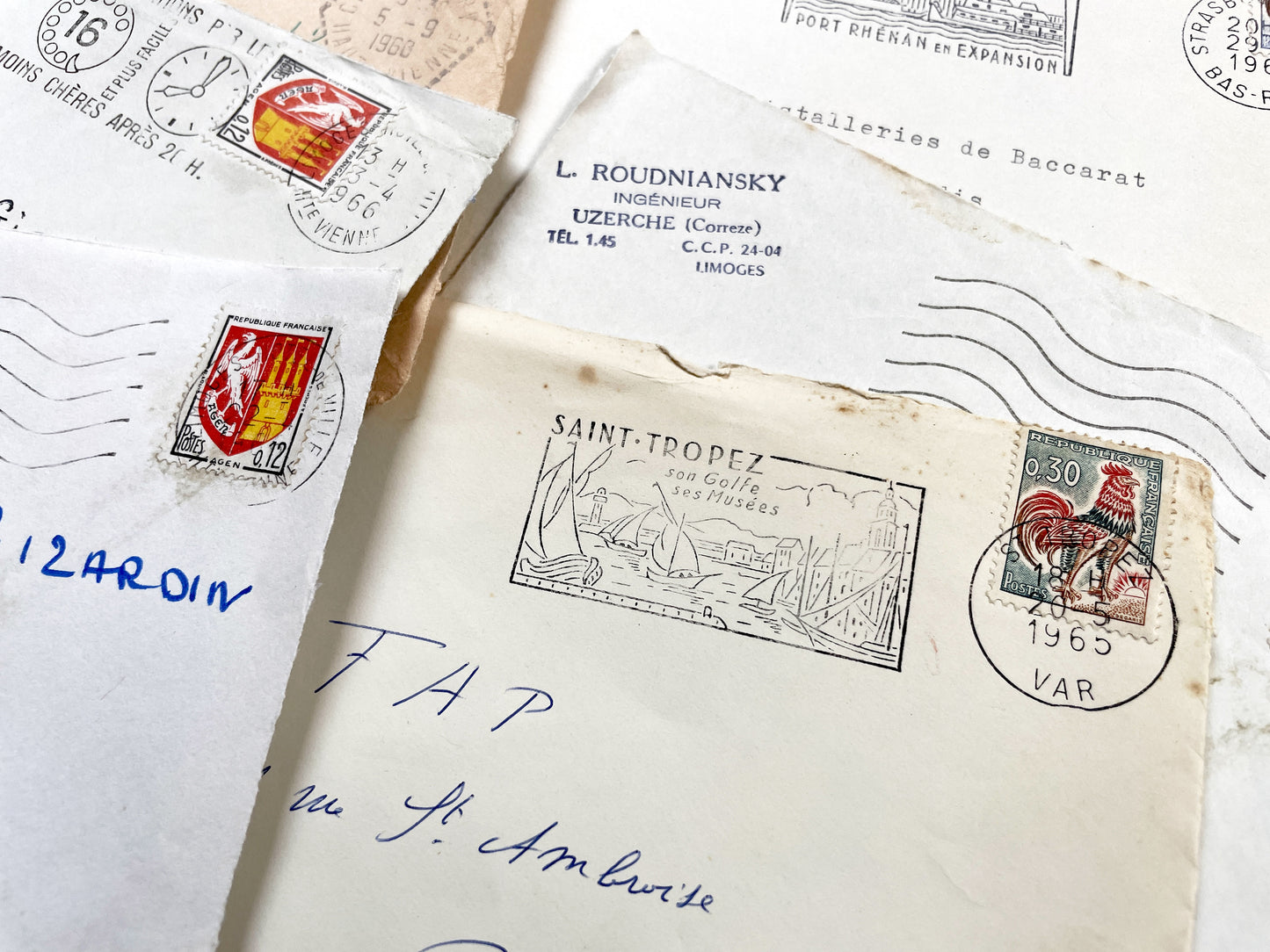 1960s - 30 French half-envelopes - Without letters inside - 1960s Ephemera for Junk Journals, Collage & Paper Crafts
