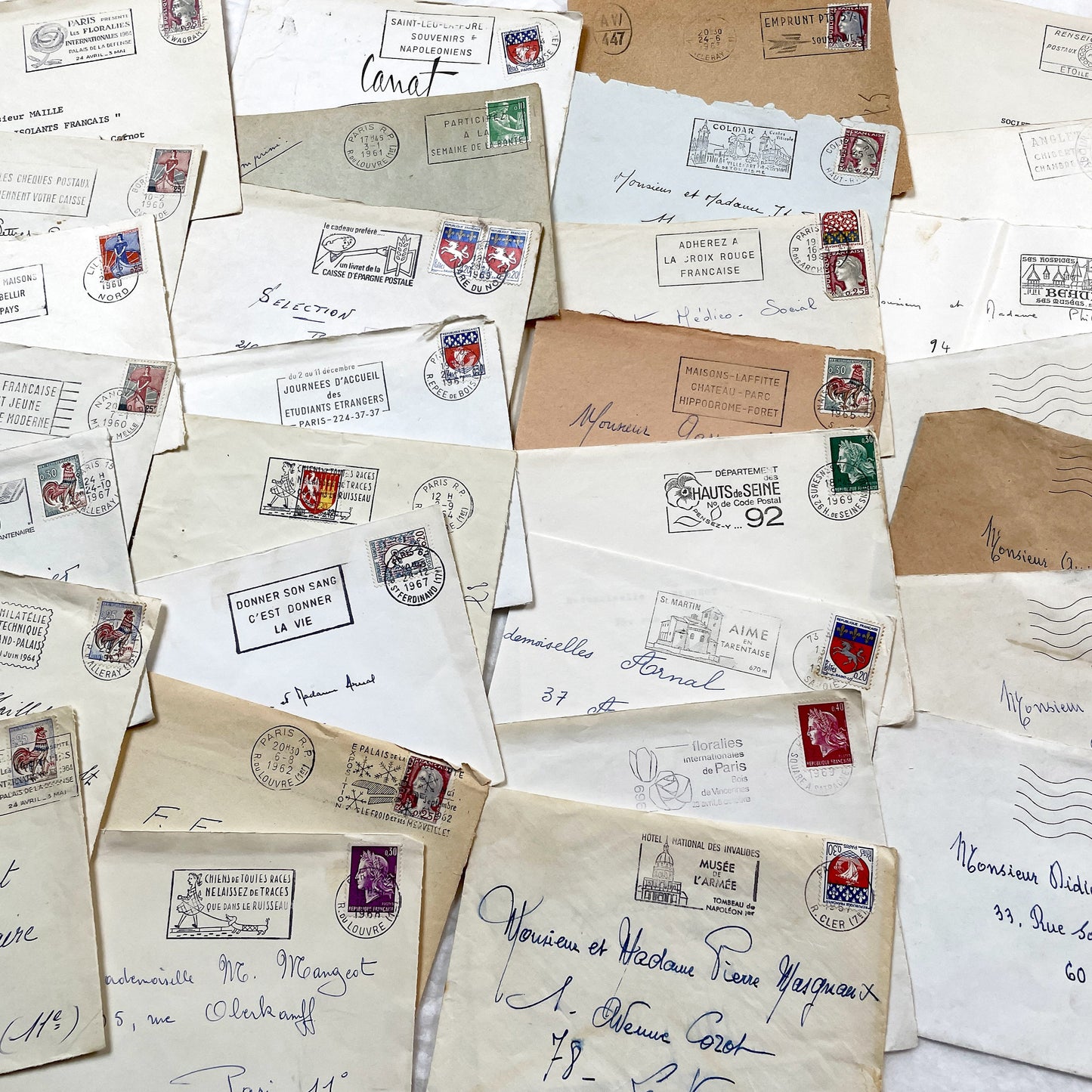 1960s - 30 French half-envelopes - Without letters inside - 1960s Ephemera for Junk Journals, Collage & Paper Crafts