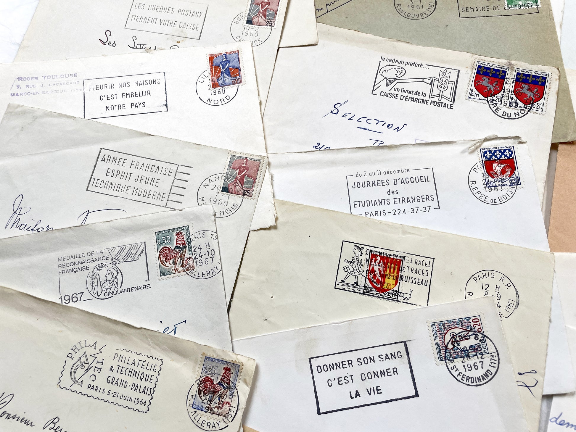 1960s - 30 French half-envelopes - Without letters inside - 1960s Ephemera for Junk Journals, Collage & Paper Crafts