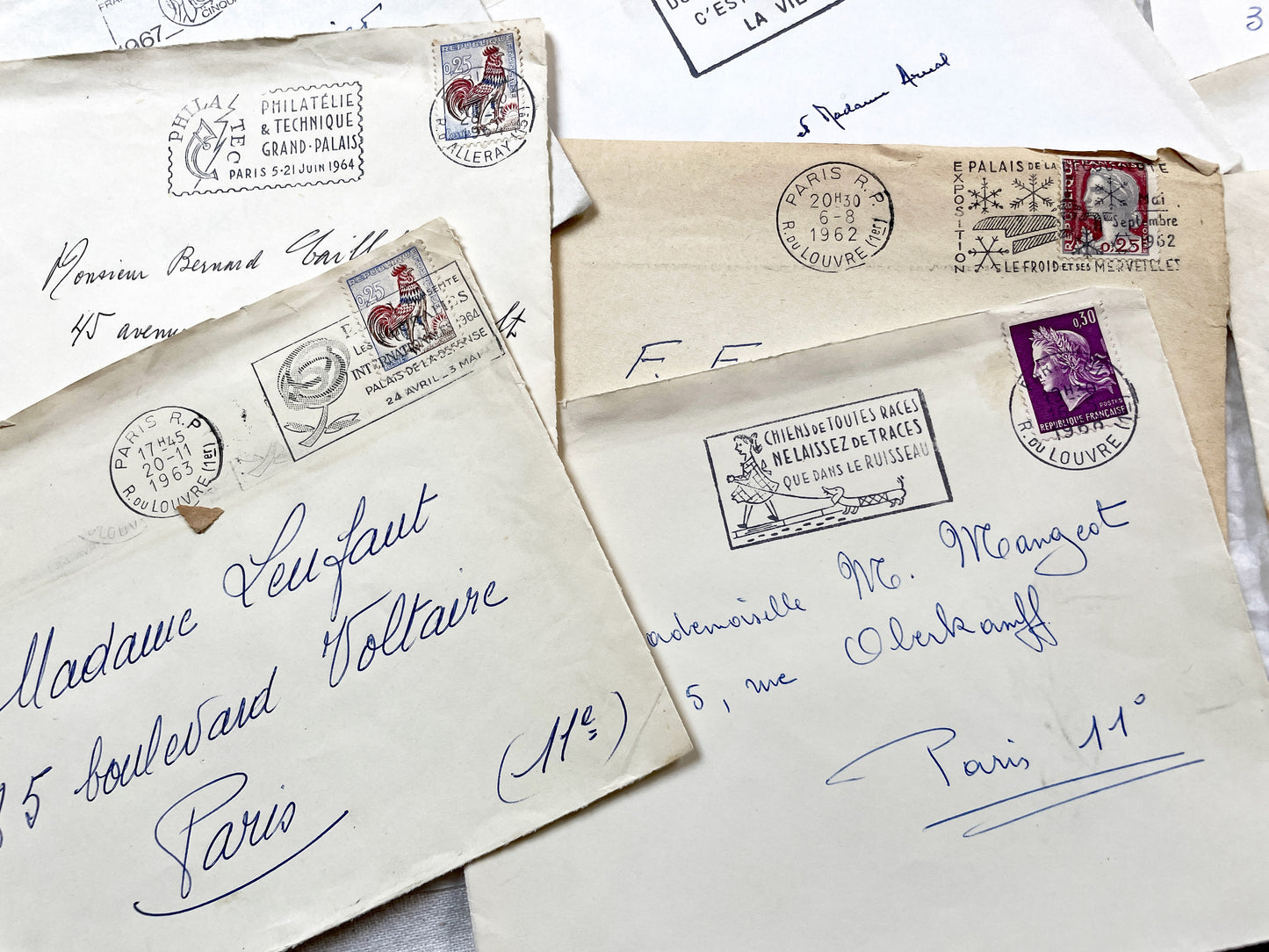 1960s - 30 French half-envelopes - Without letters inside - 1960s Ephemera for Junk Journals, Collage & Paper Crafts