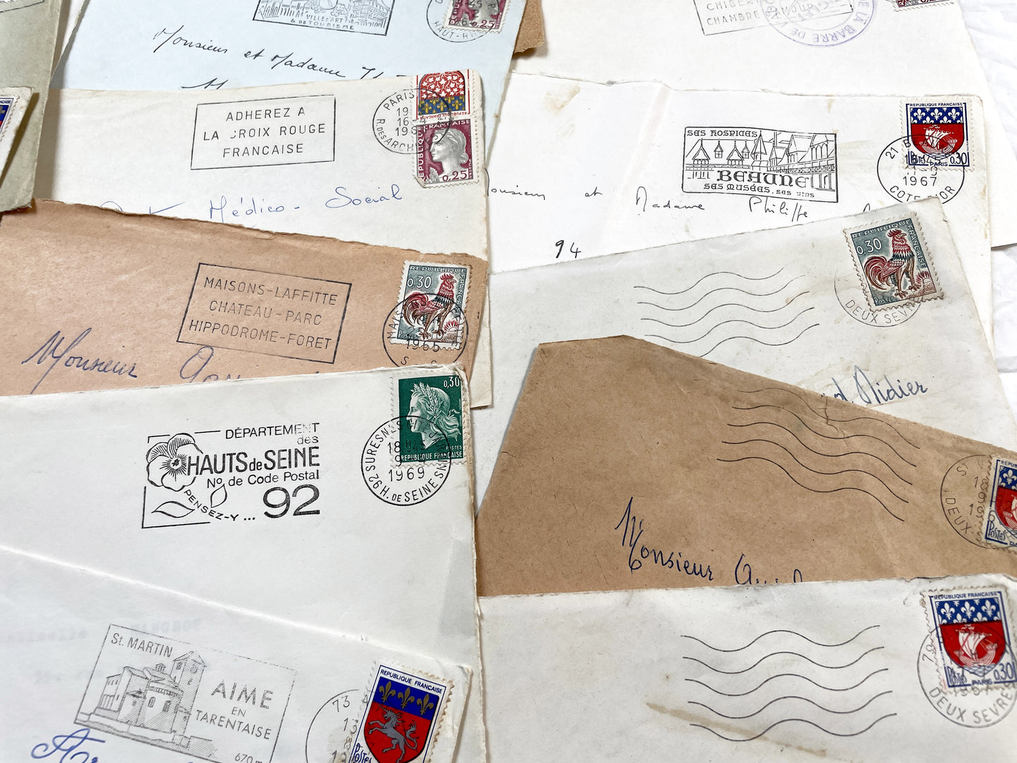 1960s - 30 French half-envelopes - Without letters inside - 1960s Ephemera for Junk Journals, Collage & Paper Crafts