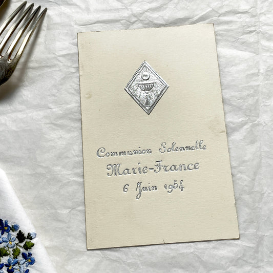 1950s - Vintage French First Communion Menu- 1954 - Religious Document - Gourmet Dinner - Lunch Cuisine - Rare Collectible
