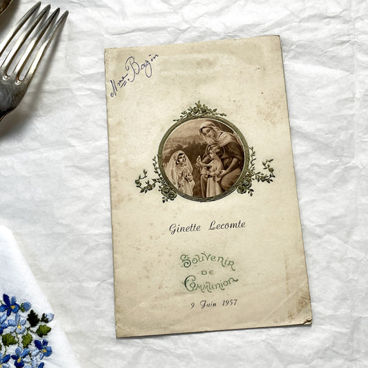 1950s - Vintage French First Communion Menu Card - Religious Art - Souvenir - Post-War French Cuisine - Antique Ephemera