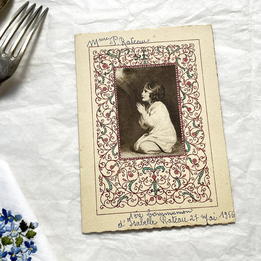 1950s - Vintage French First Communion Card & Celebration Menu - 1956 - Event Ephemera Rare Paper Collectible