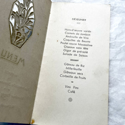 1950s - Vintage French Wedding Menu - Simone Dupont Roger Ramard Marriage Ephemera - December 1950 - Embossed Floral Design -
