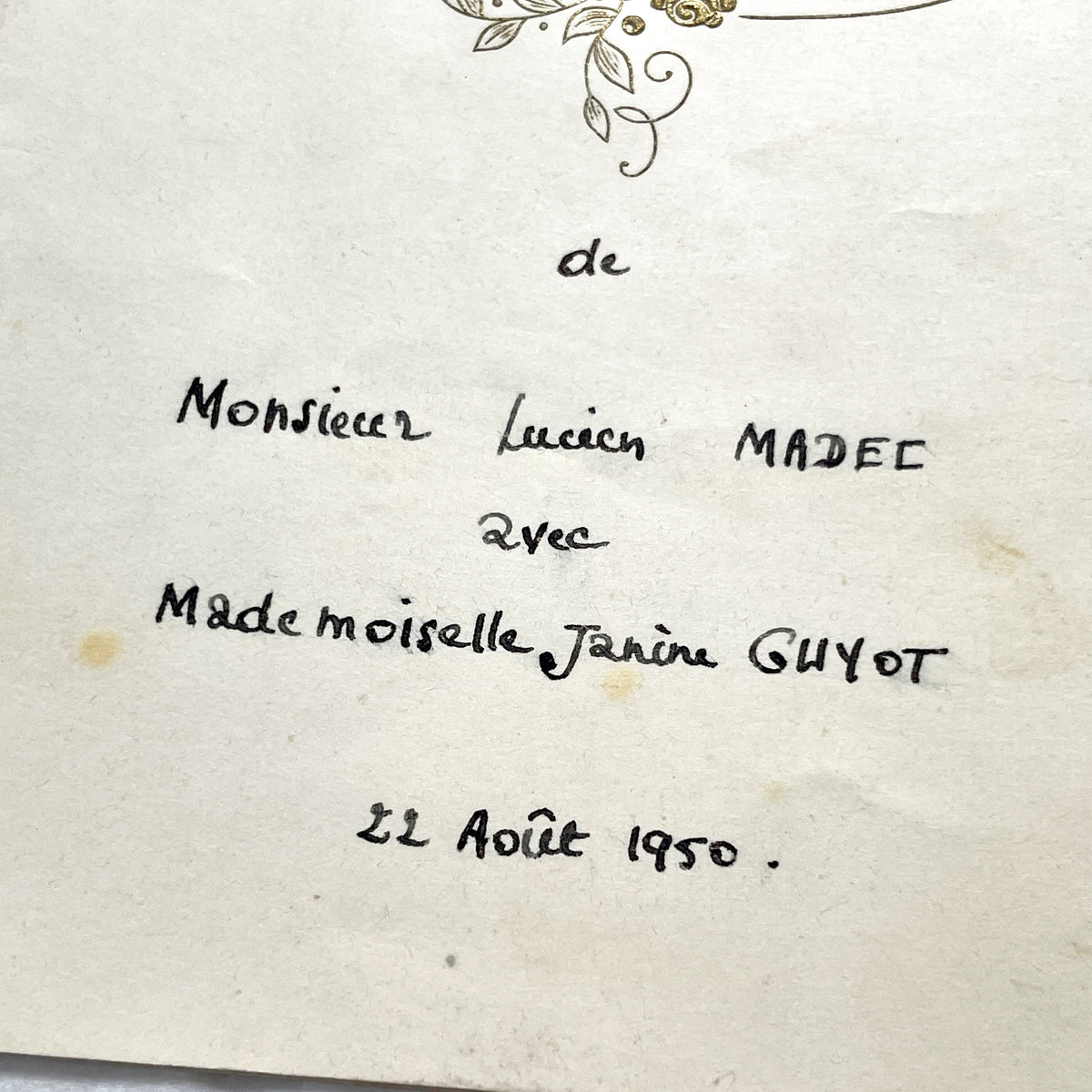 1950s - Vintage French Wedding Menu - Gilded Calligraphy - Handwritten Cuisine Delights - Marriage Celebration Memento