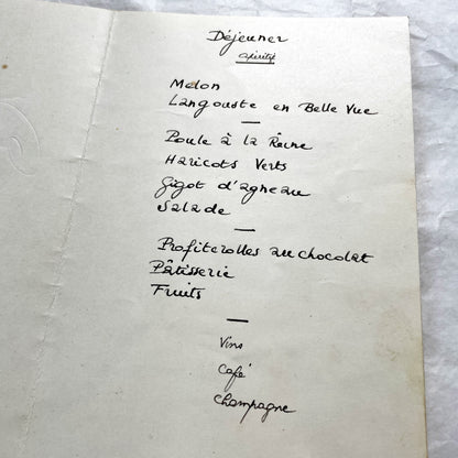 1950s - Vintage French Wedding Menu - Gilded Calligraphy - Handwritten Cuisine Delights - Marriage Celebration Memento