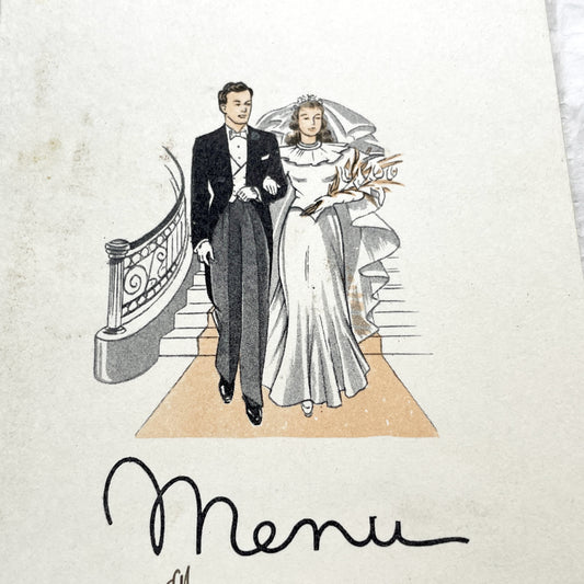 1950s - Vintage French Wedding Menu - 1954 Marriage Celebration - Gilberte & Julien - Original Collectible Ephemera