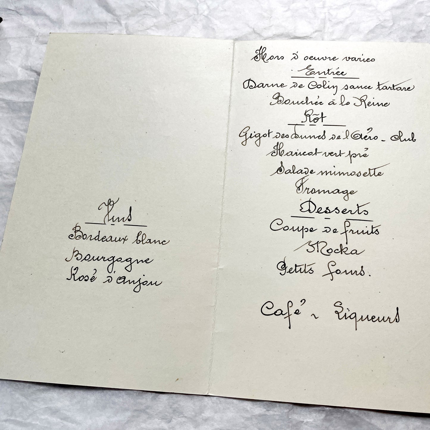 1950s - Vintage French Wedding Menu - 1954 Marriage Celebration - Gilberte & Julien - Original Collectible Ephemera