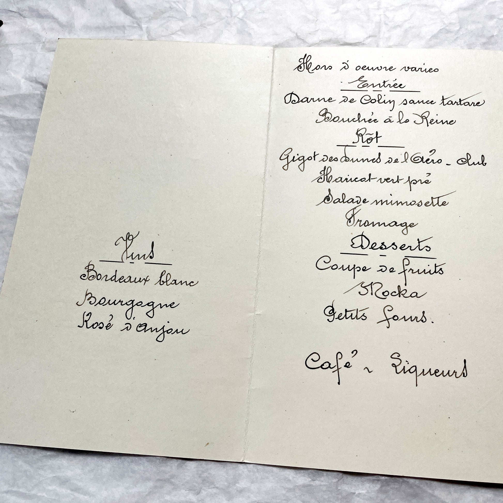 1950s - Vintage French Wedding Menu - 1954 Marriage Celebration - Gilberte & Julien - Original Collectible Ephemera