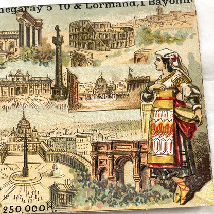Late 19th - Antique French Chromo Cards - European City Souvenir Collection - Rome Brussels Madrid St Petersburg Geneva - Trade Card
