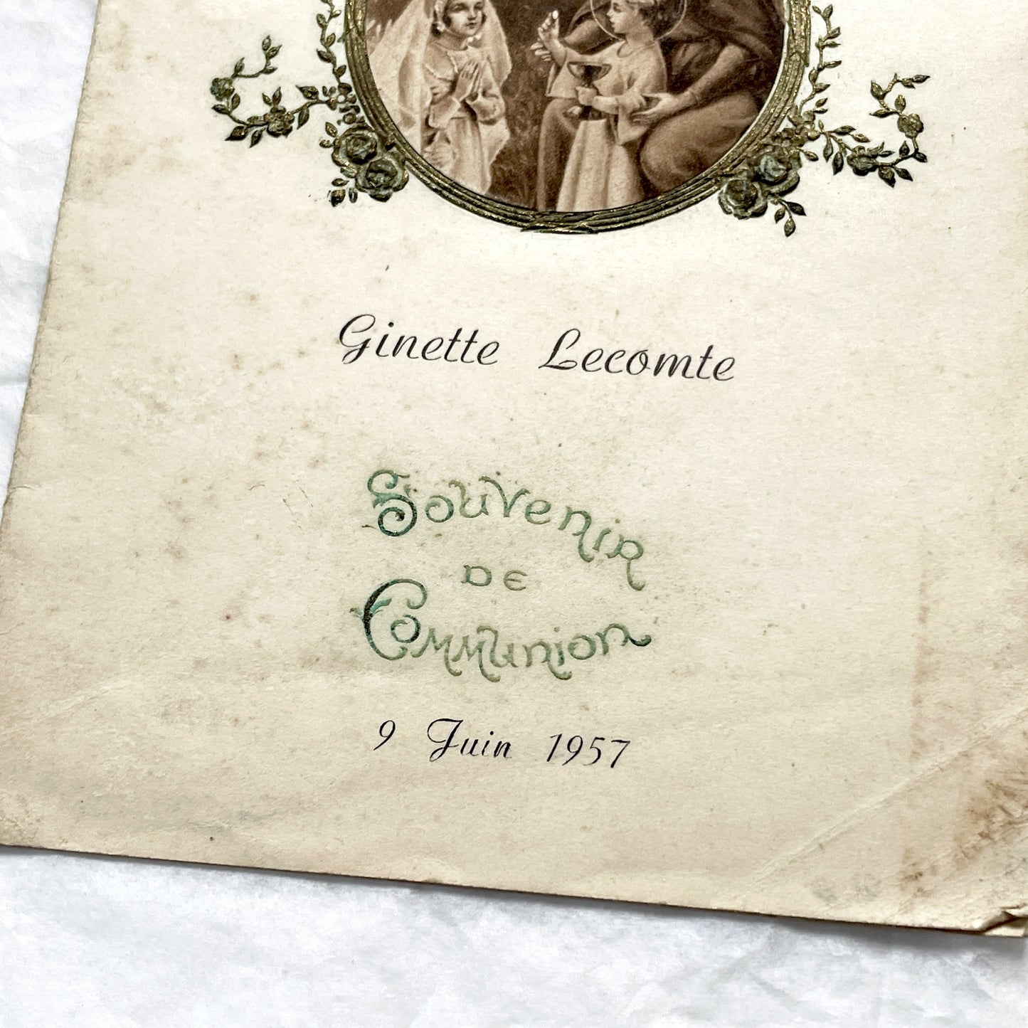 1950s - Vintage French First Communion Menu Card - Religious Art - Souvenir - Post-War French Cuisine - Antique Ephemera