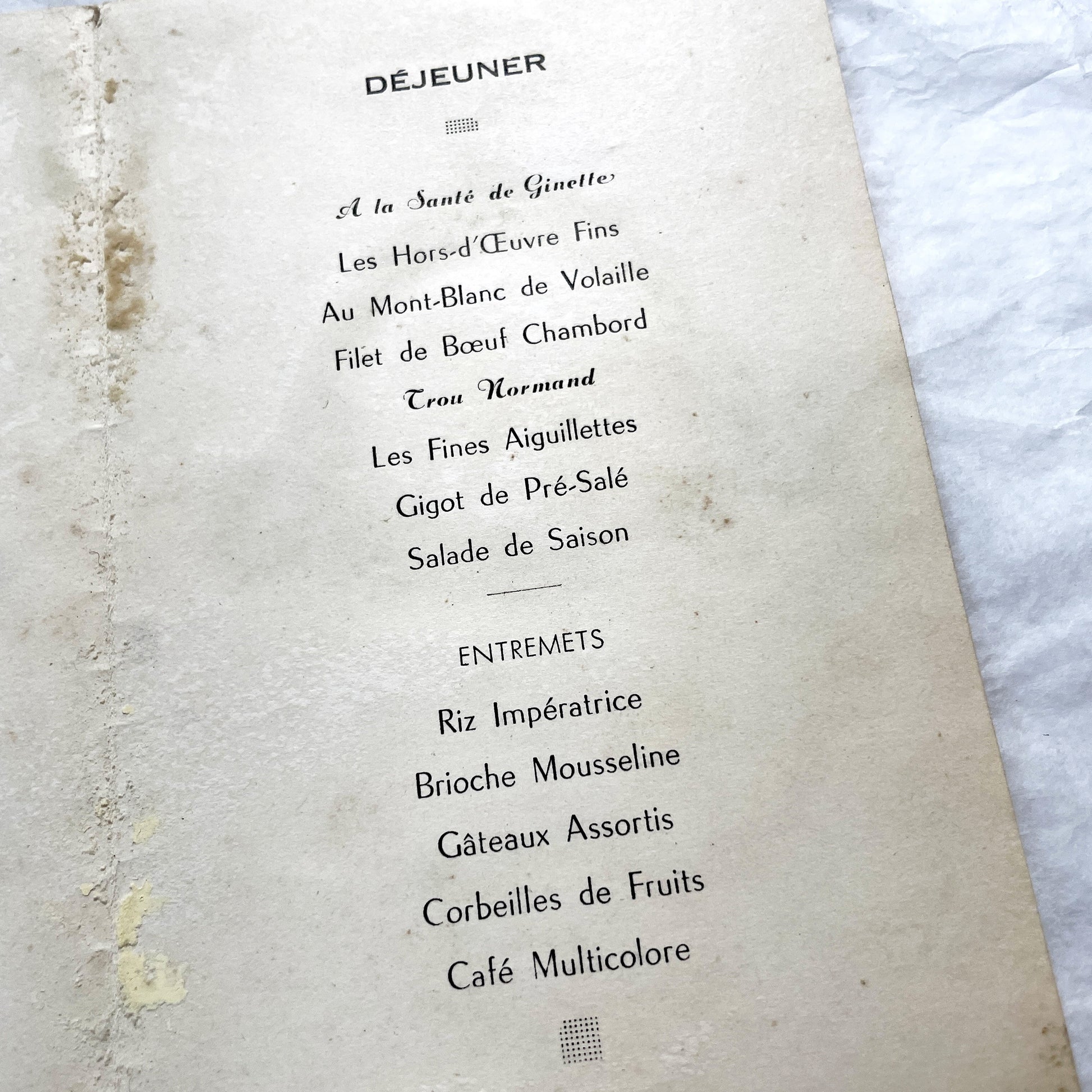 1950s - Vintage French First Communion Menu Card - Religious Art - Souvenir - Post-War French Cuisine - Antique Ephemera