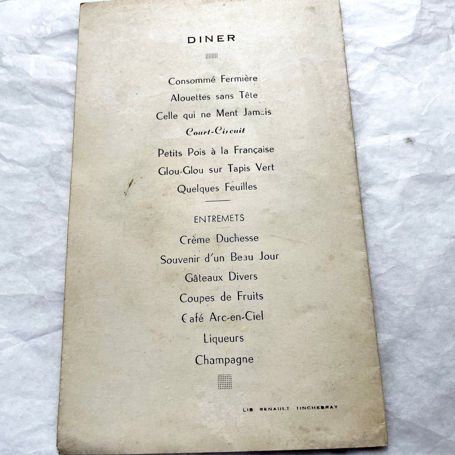 1950s - Vintage French First Communion Menu Card - Religious Art - Souvenir - Post-War French Cuisine - Antique Ephemera