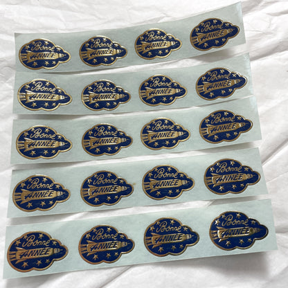 1950s - 20 Vintage French New Year Stickers - Retro Happy New Year Labels - Mid-Century Space Age Collectible Decals - Lot of 20
