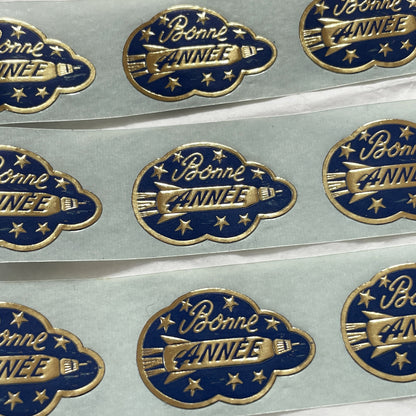 1950s - 20 Vintage French New Year Stickers - Retro Happy New Year Labels - Mid-Century Space Age Collectible Decals - Lot of 20