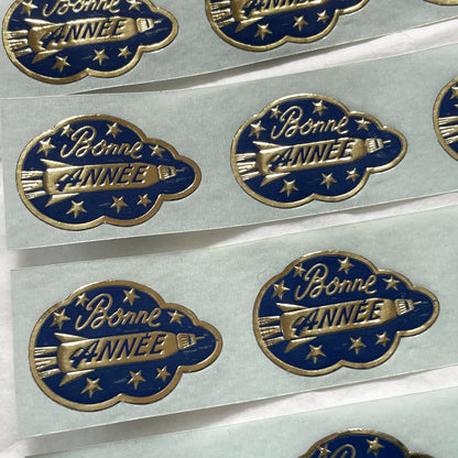 1950s - 20 Vintage French New Year Stickers - Retro Happy New Year Labels - Mid-Century Space Age Collectible Decals - Lot of 20