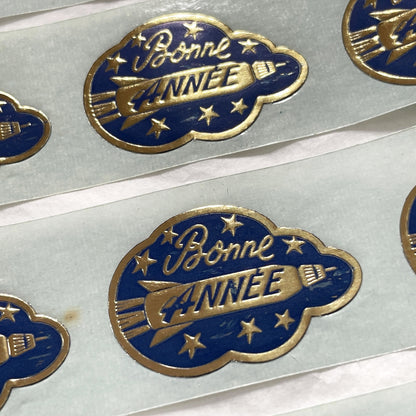 1950s - 20 Vintage French New Year Stickers - Retro Happy New Year Labels - Mid-Century Space Age Collectible Decals - Lot of 20