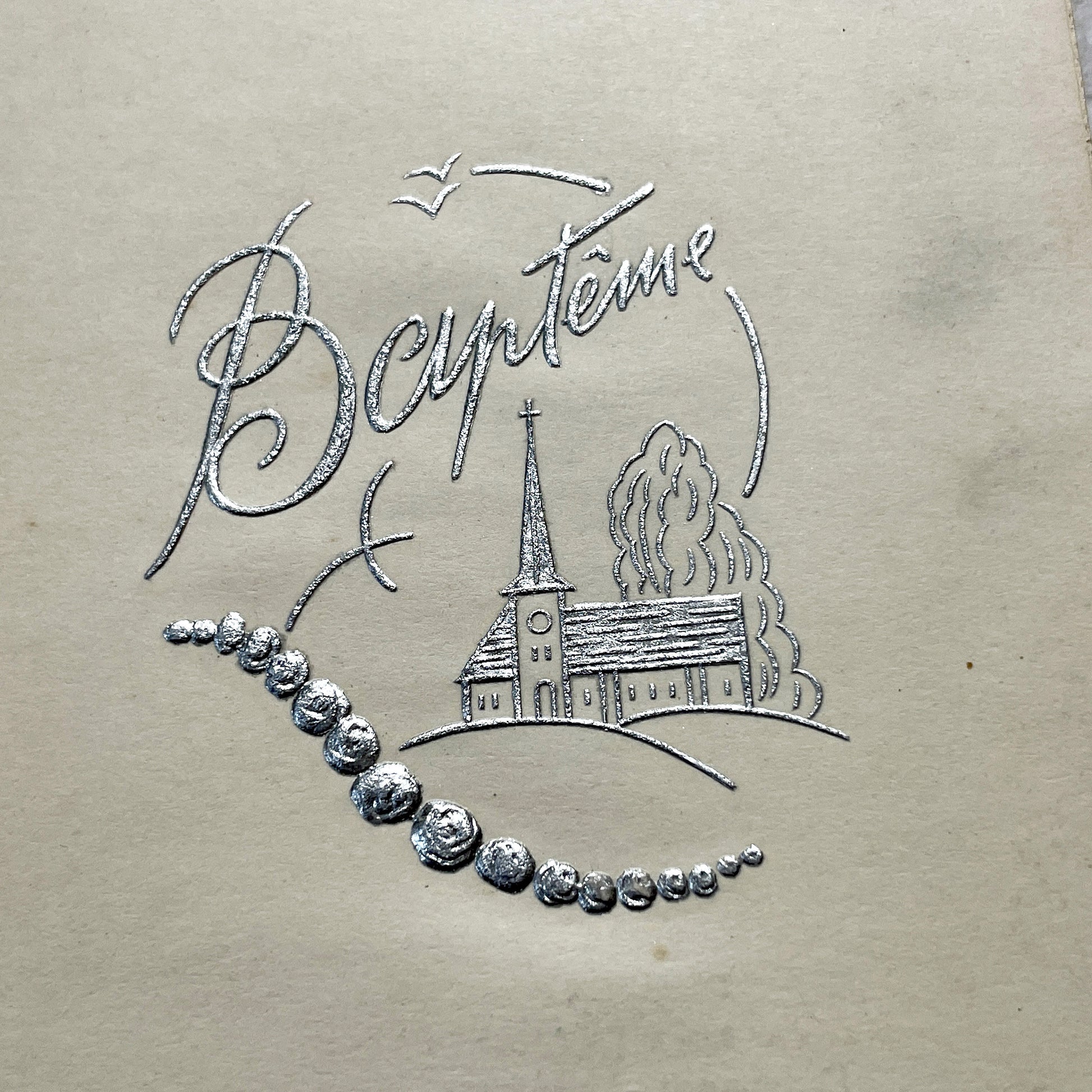 1950s - Vintage Baptism Menu Card - Jean-Claude Ceremony - 1951 - Elegant Silver Embossed Design - Classic Cuisine Celebration Memento