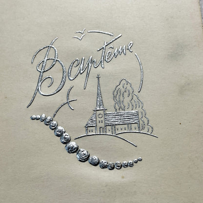 1950s - Vintage Baptism Menu Card - Jean-Claude Ceremony - 1951 - Elegant Silver Embossed Design - Classic Cuisine Celebration Memento