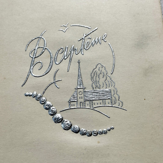 1950s - Vintage Baptism Menu Card - Jean-Claude Ceremony - 1951 - Elegant Silver Embossed Design - Classic Cuisine Celebration Memento