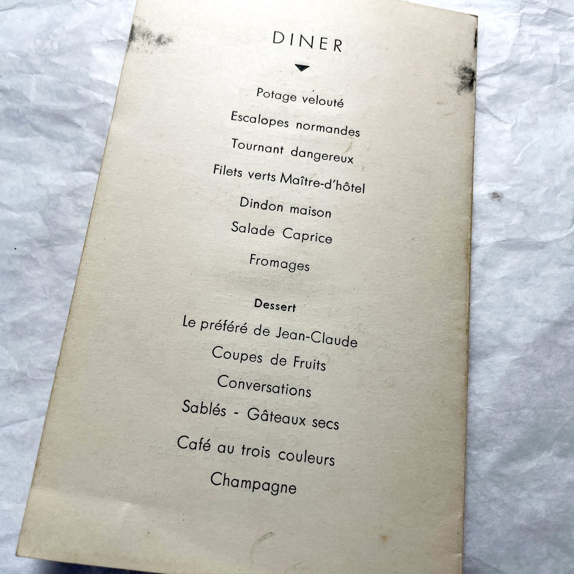 1950s - Vintage Baptism Menu Card - Jean-Claude Ceremony - 1951 - Elegant Silver Embossed Design - Classic Cuisine Celebration Memento