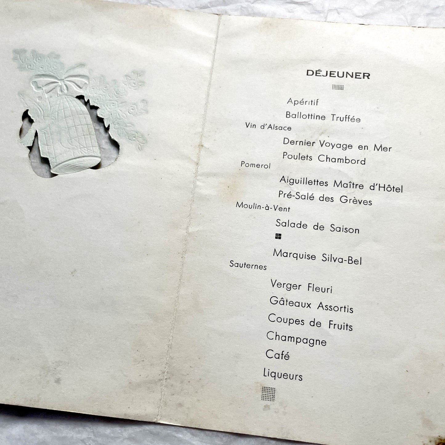 1950s - Two Vintage French Wedding Menus - Collectible Mid-Century Bridal Ephemera - Set of Two Antique Ceremony Documents
