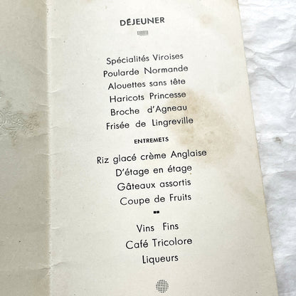 1950s - Vintage French Wedding Menu Pair - Two Antique Dinner Party Programs - Collectible Gastronomy Ephemera Set