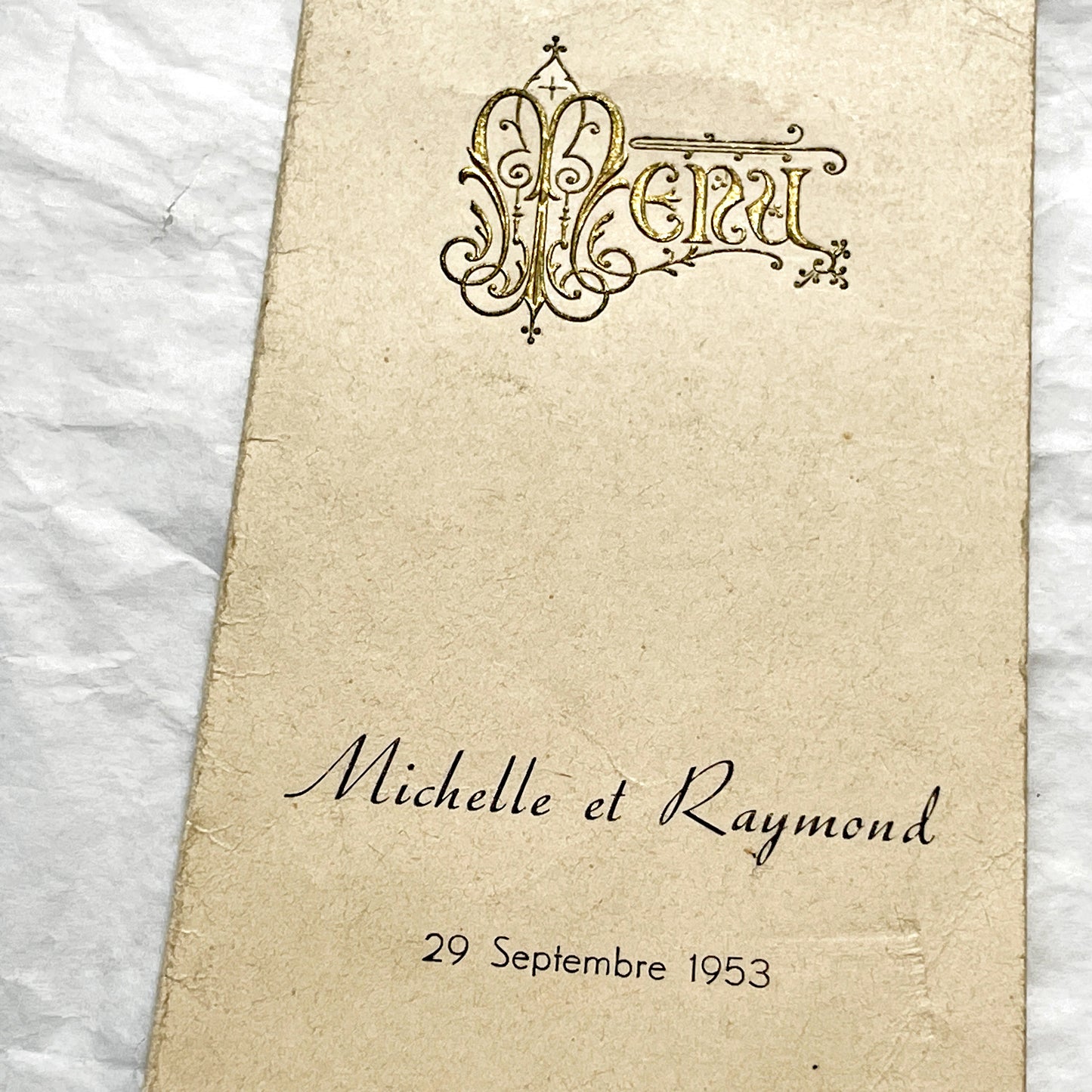 1950s - Vintage French Wedding Menu Pair - Two Antique Dinner Party Programs - Collectible Gastronomy Ephemera Set