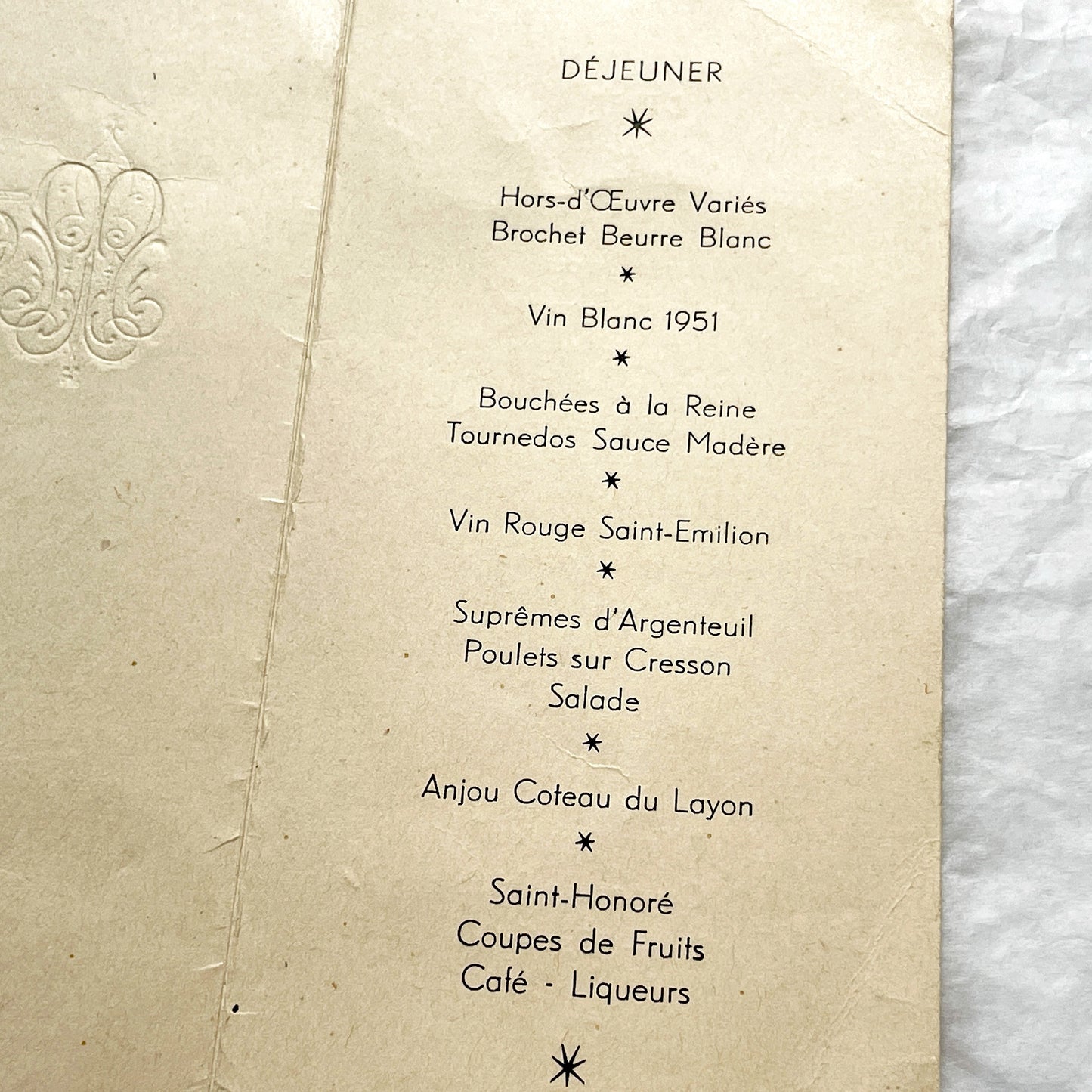 1950s - Vintage French Wedding Menu Pair - Two Antique Dinner Party Programs - Collectible Gastronomy Ephemera Set