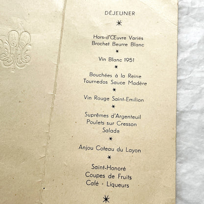 1950s - Vintage French Wedding Menu Pair - Two Antique Dinner Party Programs - Collectible Gastronomy Ephemera Set