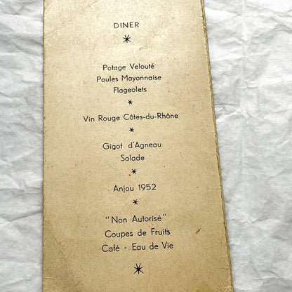 1950s - Vintage French Wedding Menu Pair - Two Antique Dinner Party Programs - Collectible Gastronomy Ephemera Set