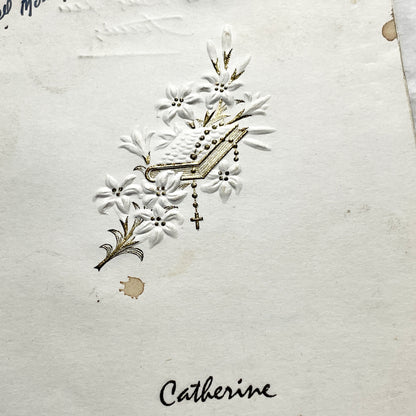 1950s - Two Vintage French Religious Celebration Menu - First Communion - Elegant Embossed Design - Dinner And Lunch Dishes