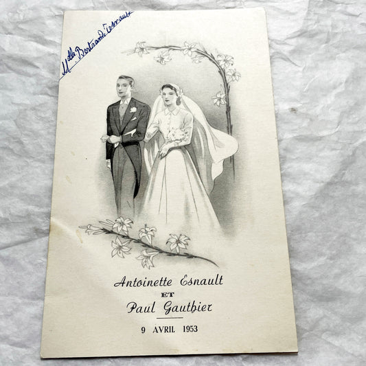 1950s - Authentic French Wedding Menus Pair - Mid-Century Marriage Celebration Ephemera - Collectible Dinner Card Set