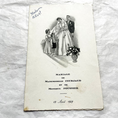 1950s - Two Vintage French Wedding Menus - Marriage - Cherub Ornate Cover - Antique Dinner Lunch Program - Paper Ephemera