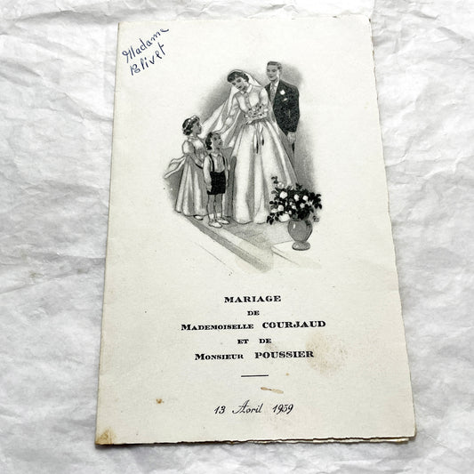 1950s - Two Vintage French Wedding Menus - Marriage - Cherub Ornate Cover - Antique Dinner Lunch Program - Paper Ephemera