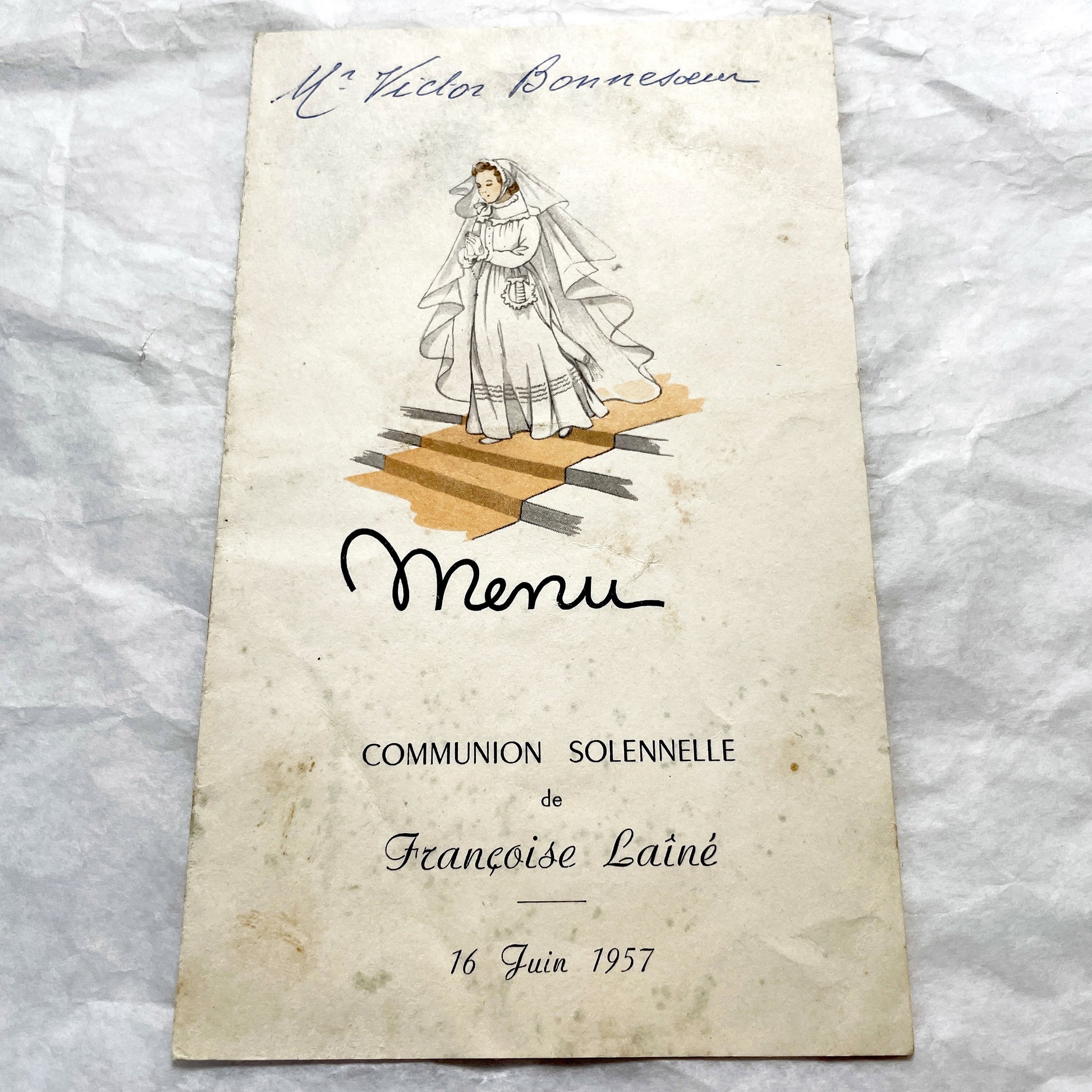 1950s - Two Vintage French Menus - Wedding Menu - Communion Menu - Vintage Collectible Paper Ephemera