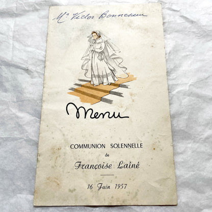 1950s - Two Vintage French Menus - Wedding Menu - Communion Menu - Vintage Collectible Paper Ephemera