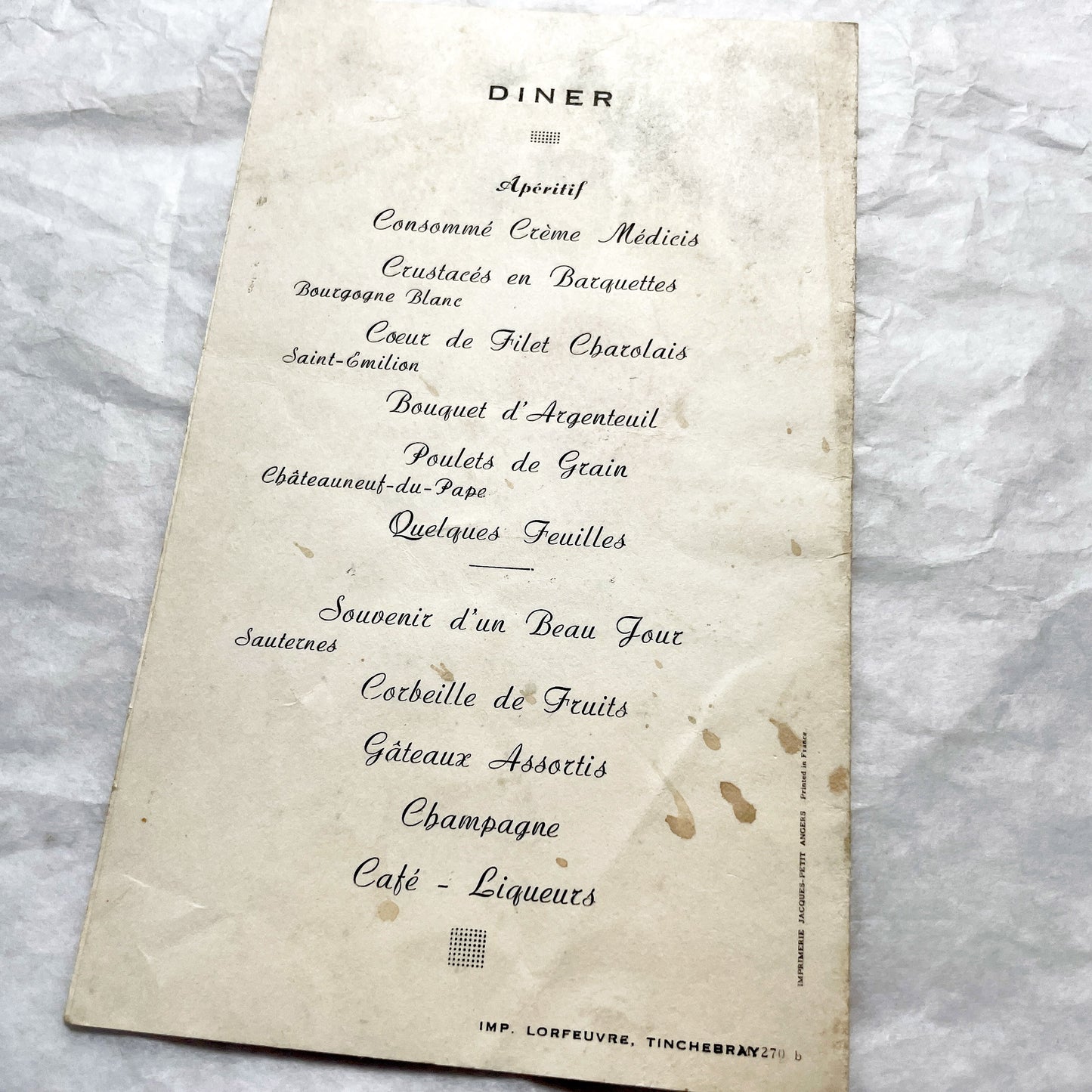 1950s - Two Vintage French Menus - Wedding Menu - Communion Menu - Vintage Collectible Paper Ephemera