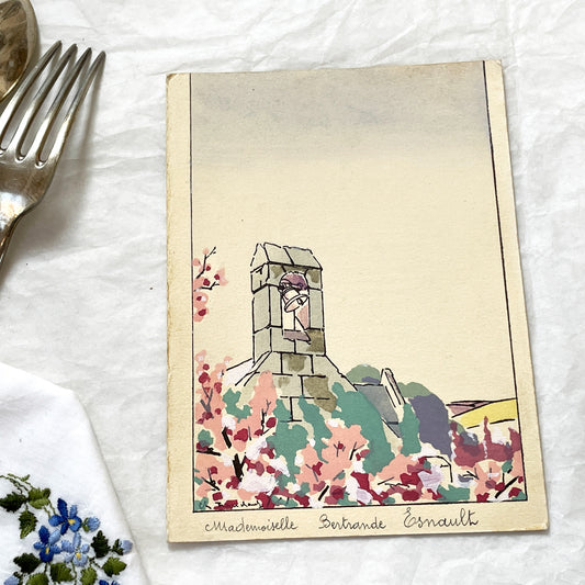 1940s - Vintage French Menu - Poem Booklet - 1944 WWII Era Lunch Program - Artistic Illustration - Historical Dining Memento