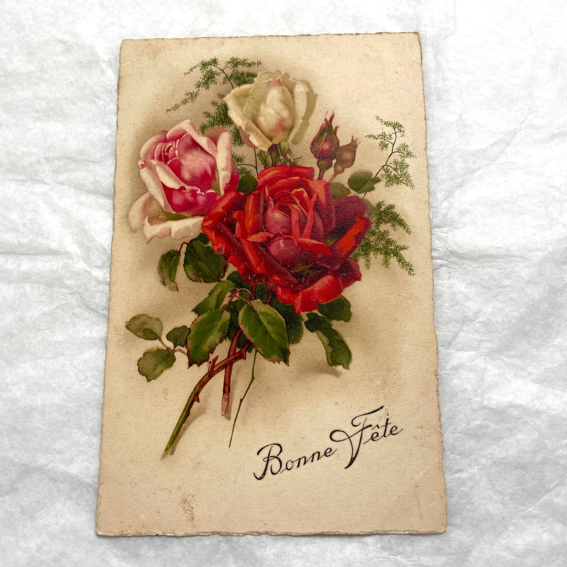 1900s French floral postcard lot featuring vintage illustrations of red roses and pink carnations in a classic style.