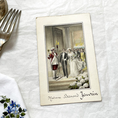 1910s - 1940s - French Wedding Ephemera Set - Marriage Menu & Illustrated Card - Christiane and Robert Marriage