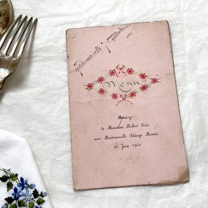 1940s - Vintage French Wedding Menu - 1942 Marriage Program - Historical Paper Ephemera - Robert and Solange Celebration Keepsake